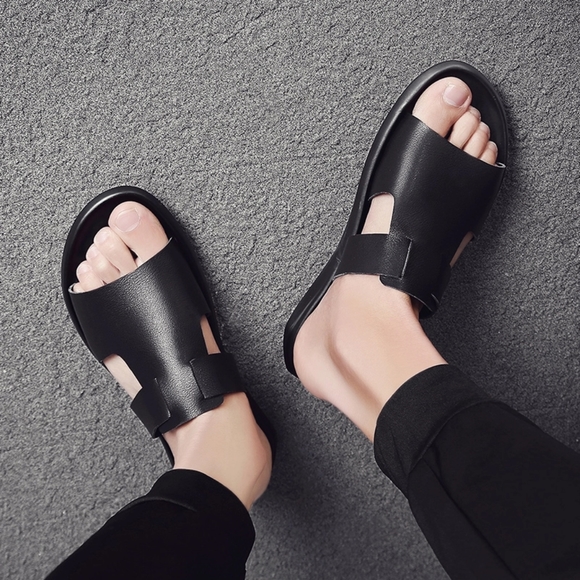 MEN'S GENUINE LEATHER STRIPED FRONT SLIPPERZ - Picture 13 of 16